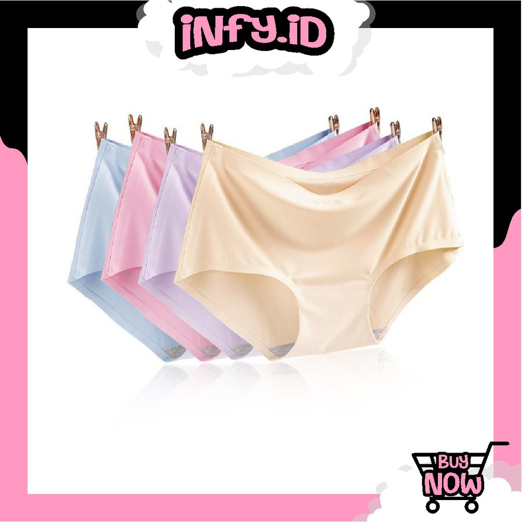 INFY - Celana Dalam Wanita Bahan Cotton CD Lembut Mulus Panties Ice Silk Seamless Kolor B029  Import