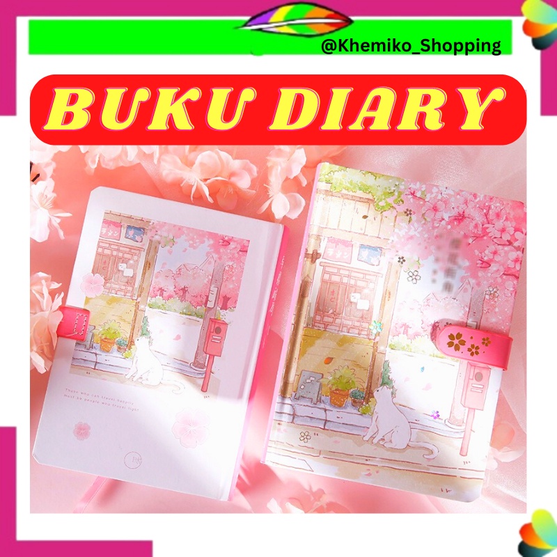 

Buku Diary Notee Book Buku Diari Aesthetic gambar kucing ala Japanese dan korea cherry blossom Sakura full color page magnetic buckle book notebook cute office notepad handbook @khemiko_shopping