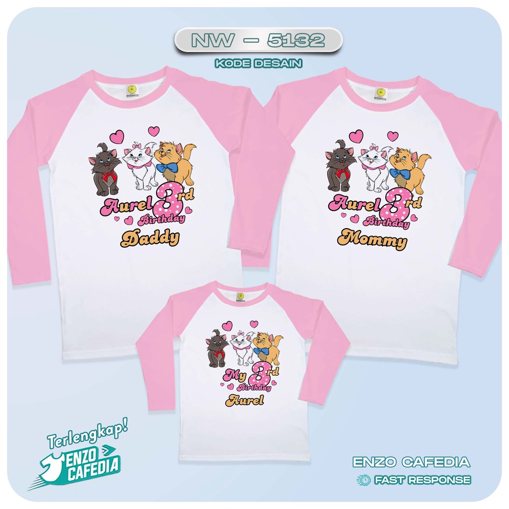 Harga Paket Lebih Hemat | Kaos Raglan Keluarga | Kaos Ultah | Kaos Couple | Kaos Motif Marie Cat NW 