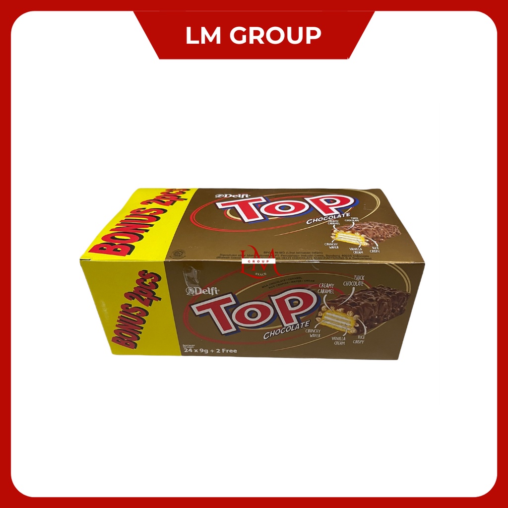 Delfi Top Wafer Box Coklat/Black in White - 1 Box 24pcs + 2 Free x 9gr