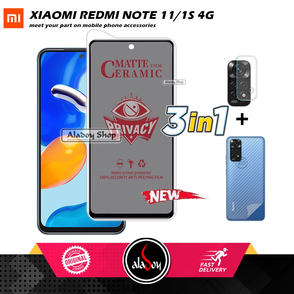 Tempered Glass Anti SPY Xiaomi Redmi Note 11/11S 4G Anti Gores Privacy + Tempered Glass kamera dan Skin Carbon