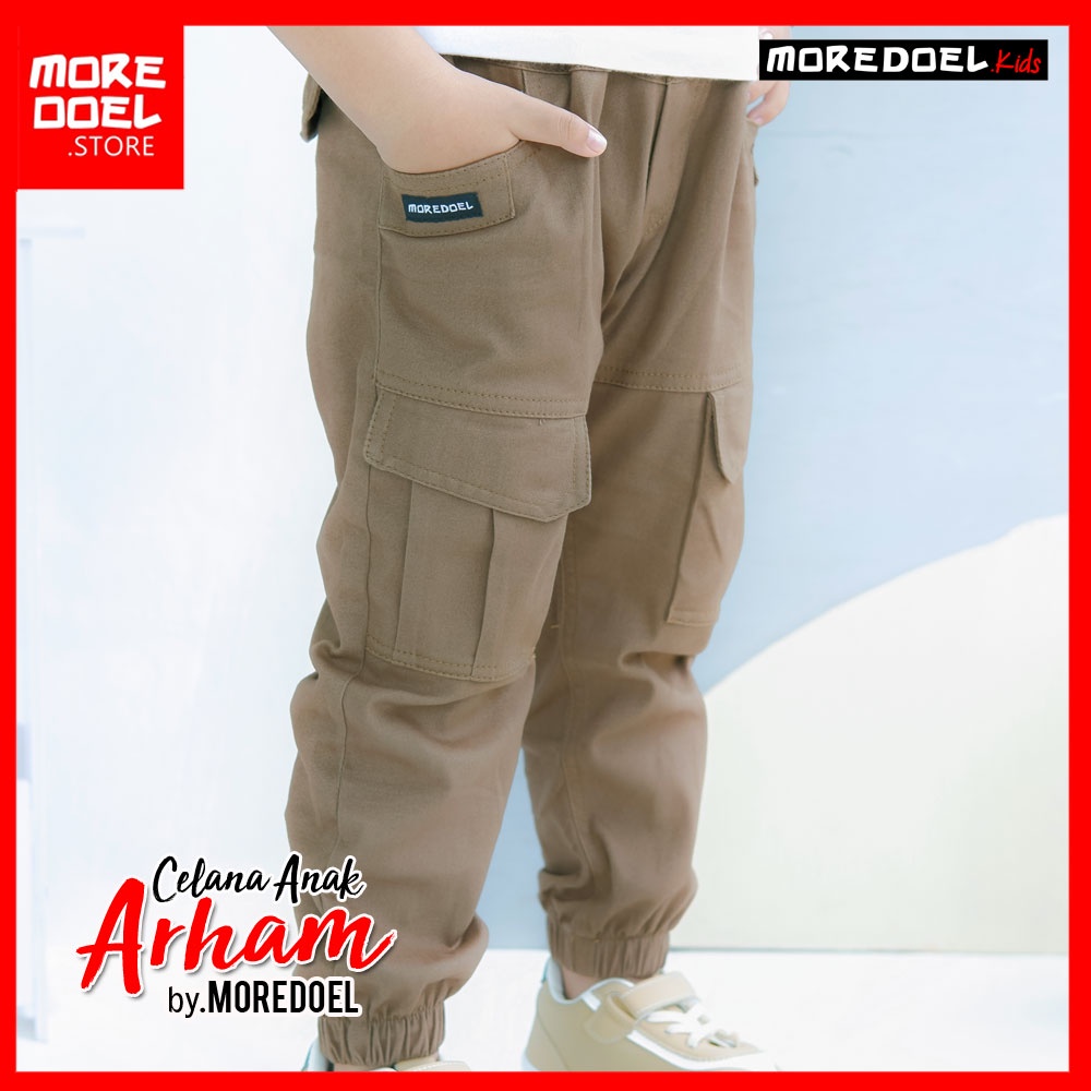 Celana Jogger Anak Chino Cargo Anak Arham Warna Mocca By Moredoel