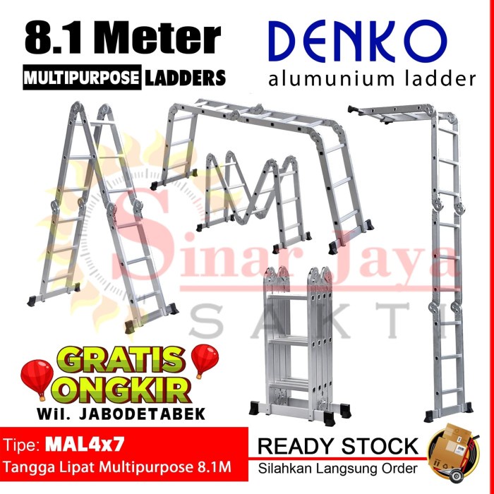 Tangga Lipat Multipurpose 8.1 Meter Denko MAL4x7 Tangga Alumunium 8,1
