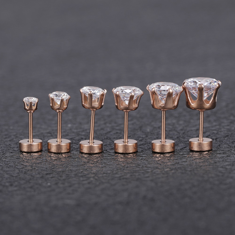 6pasang/lot 3-8mm 316L Stainless Steel Kristal Studs Earrings Set Dengan Zirkonia Besar Berlian Imitasi Tulang Rawan Telinga Studs