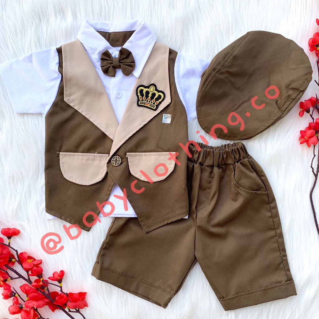 Setelan baju kemeja dan celana utk anak cowok keren pergi pesta kekinian fashion bayi laki murah -gen