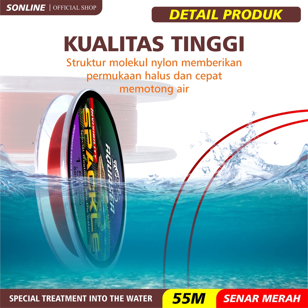 SONLINE Senar Pancing Warna Merah Nilon Garis Fishing Line Memancing Garis Sub Utama Senar Pancing Ikan Line Fishing Spackle Bunglon Senar Pancing Nilon Senar Titik Tak Terlihat Garis Invisible Line Nylon