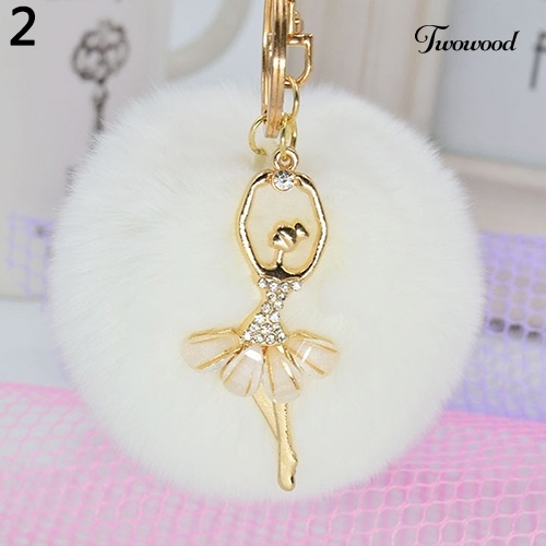 Twowood Fashion Pompom Bola Bulu Mobil Liontin Handbag Keyring Lovely Handbag Keychain