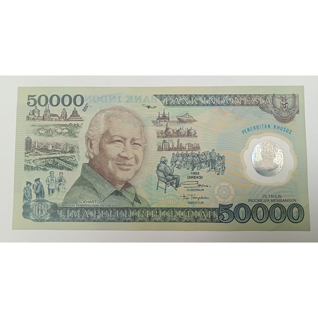 50000 Rupiah 1993 Polymer Suharto AUNC Utuh