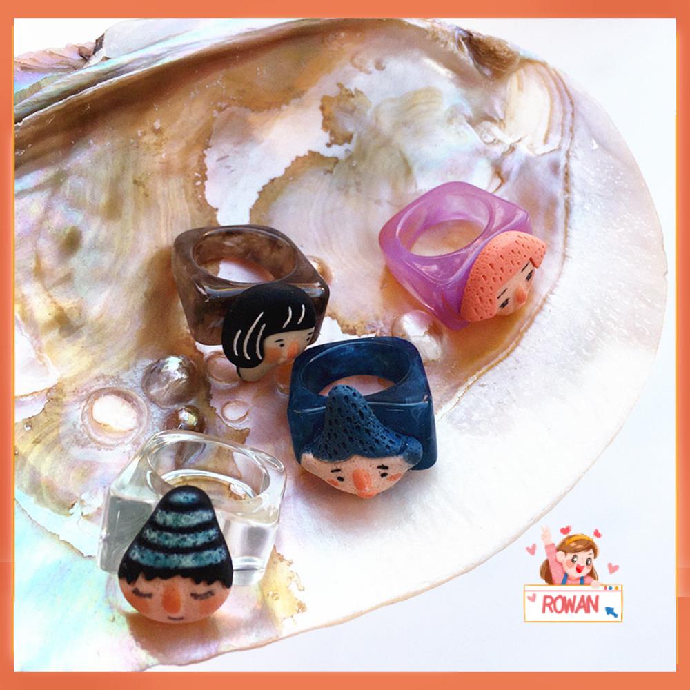 R-flower Perhiasan Cincin Resin Akrilik Warna-Warni Cincin Hadiah Untuk Wanita Pria Kartun Transparan Acrylic Resin