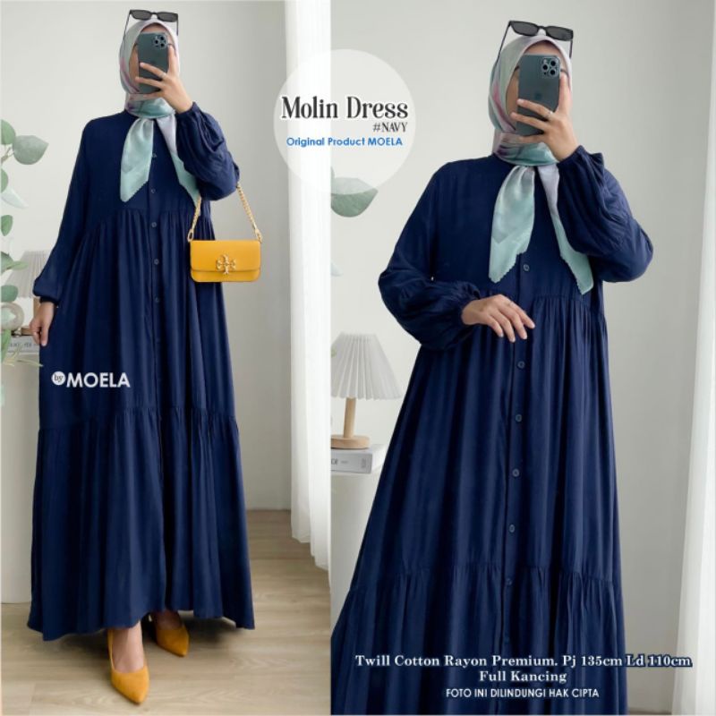 MOLIN DRESS GAMIS NAVY BIRU DONGKER BY MOELA MOLLI MORIST MOANA MOWMO BAHAN RAYON PREMIUM ALLSIZE FI
