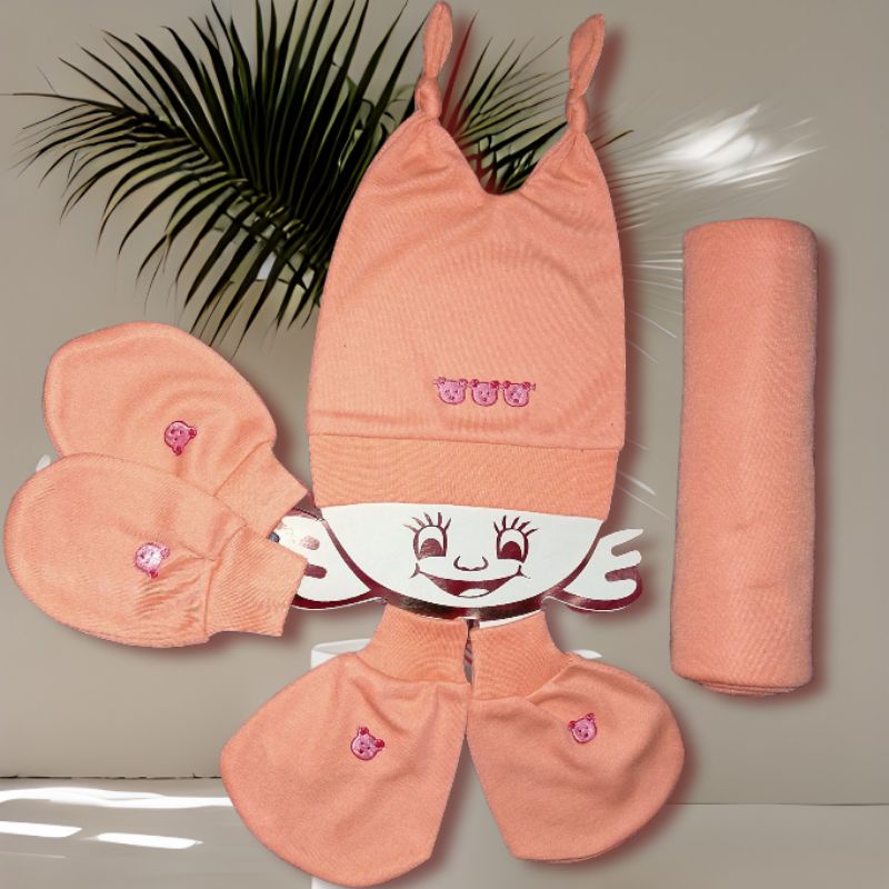 4 IN 1 Bedong Set Topi Sarung Tangan kaki Bayi Baru Lahir Set  Kado Hadiah Lahiran