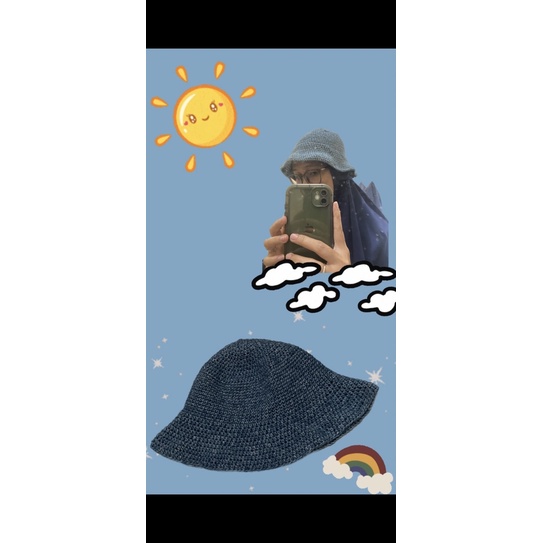Topi Rajut Blue/ Topi Rajut Dewasa/Bucket Hat