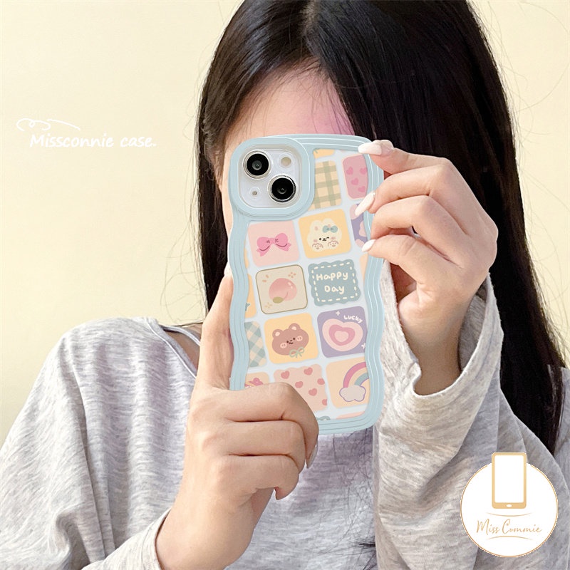 Casing Redmi 12C A1 A1+9 10C 9T 9A 10 9C NFC 10A Redmi Note11 10 11s 10s 9Pro Note10 11 Pro Max Plus Note8 Note9 Kartun Kisi Ilustrasi Bear Rainbow Lucu Wave Edge Case