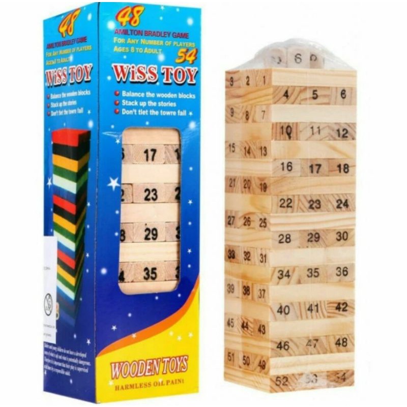 Mainan Anak Balok Kayu Susun Dadu Edukasi Wiss Toys Permainan Edukatif Angka Jenga Tower Viral Uno Stacko 54