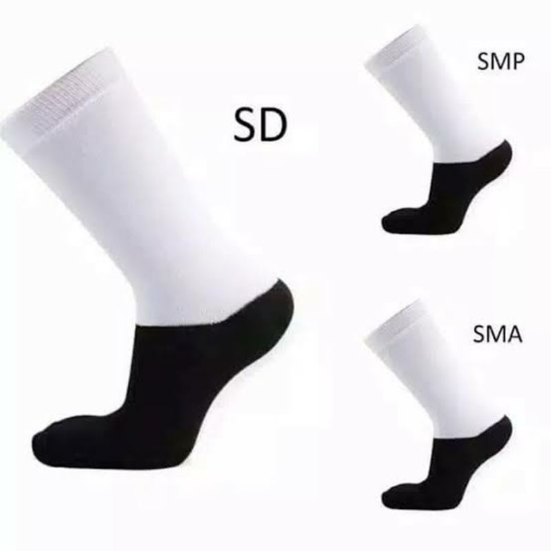 (Grosir) 12 Pasang Kaos Kaus Kaki Anak Sekolah SD SMP SMA Putih Telapak Hitam / Hitam Putih