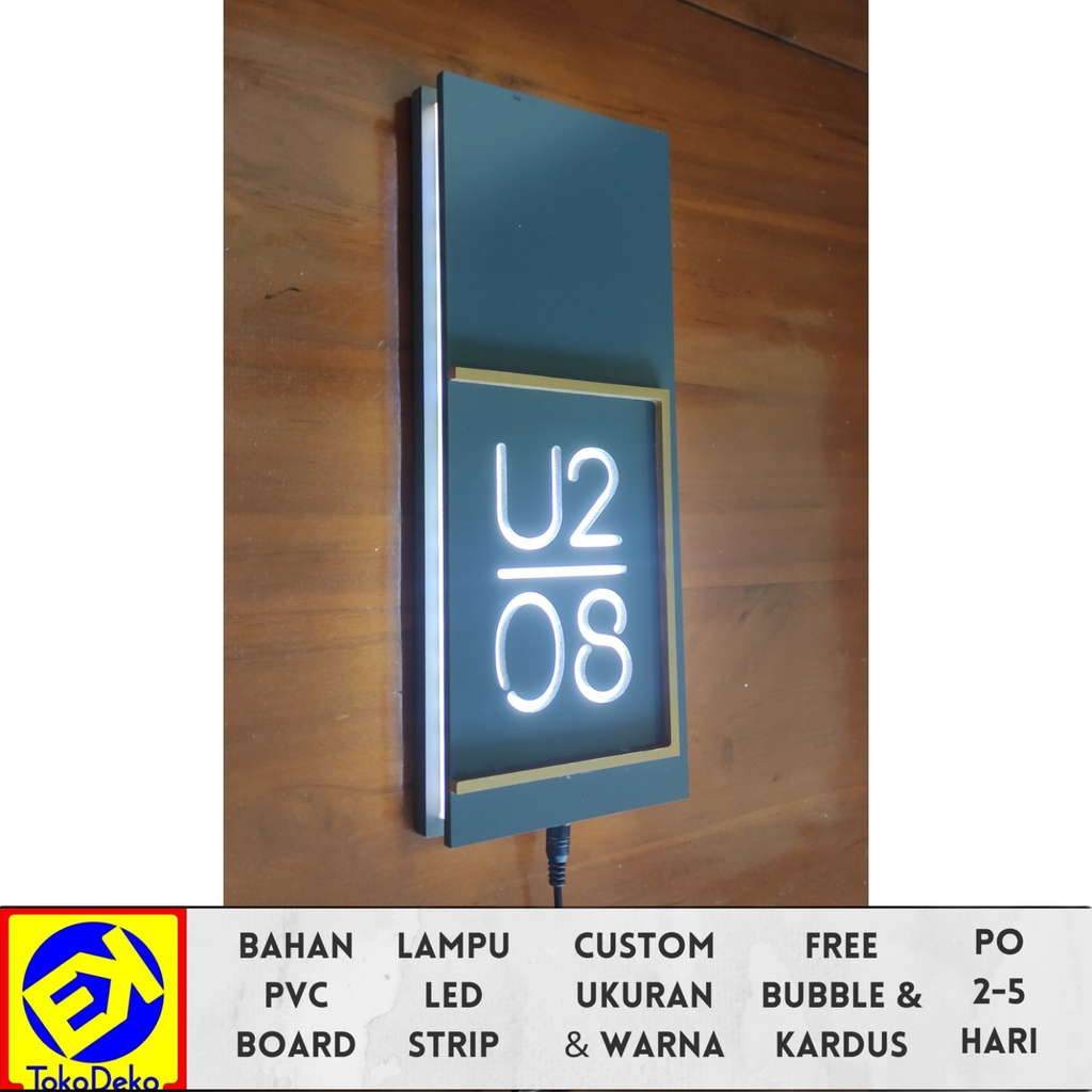 Dekorasi Rumah Nomor Rumah Aesthetic Persegi Lampu LED Acrylic & PVC