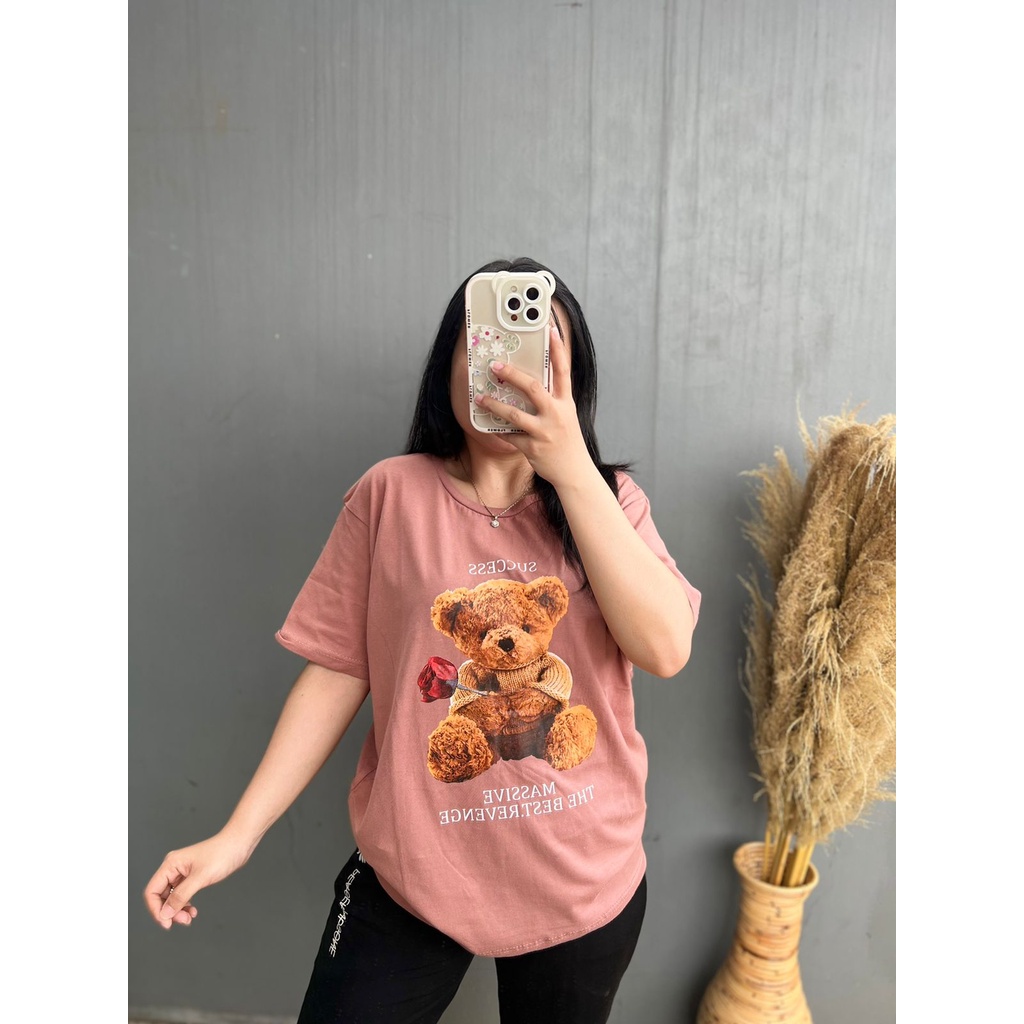 KAOS BEAR MAWAR | BAJU TUMBLR TEE SHIRT OVERSIZE DUSTY ROSE BLUE HITAM BEIGE | TUMBLR TEE | KOREA STYLE