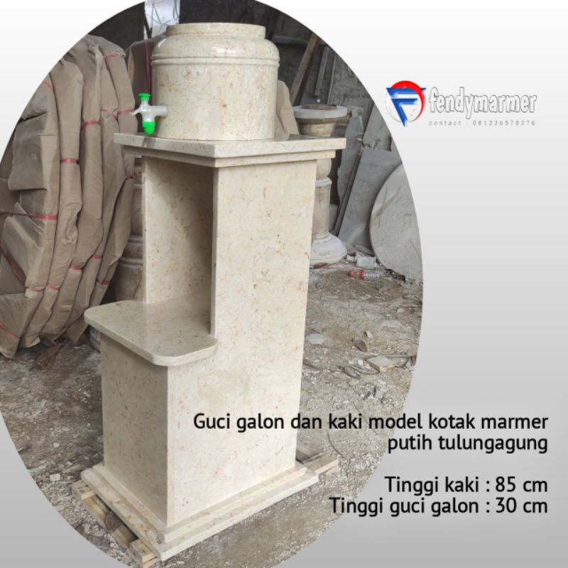 Guci tempat galon dan kaki model kotak batu marmer putih tulungagung