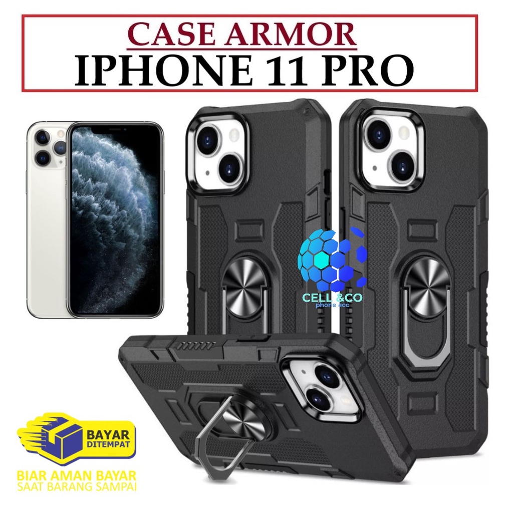 Case Armor IPHONE 11 PRO Iring Cincin Magnetic Kesing Hp Protect kamera Premium Hard Case Standing Robot Pelindung Kamera