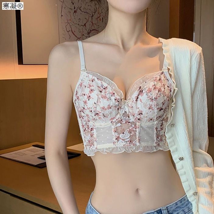 Lingerie wanita bagian tipis dada kecil mengumpulkan renda bra cincin baja lembut nyaman bernapas ga