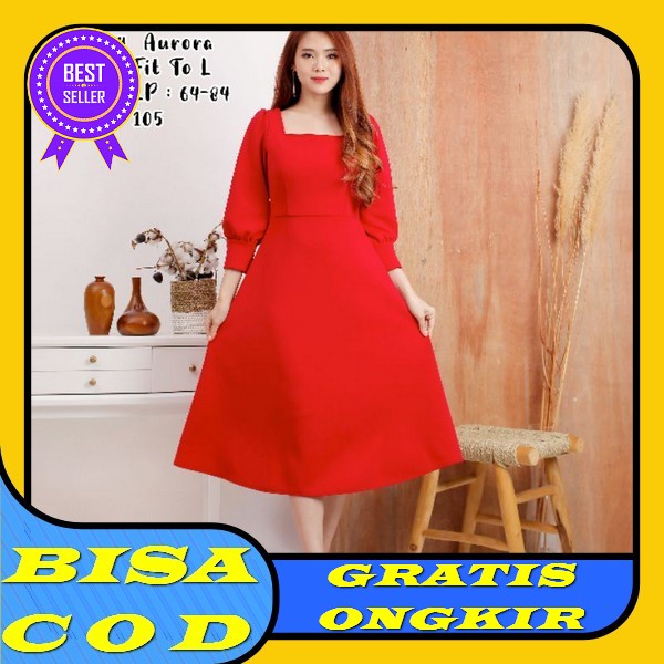 Baju Dress Brukat Remaja Wanita Pakaian Pesta Natal Style Polos Midi Dress Agnes Fashion Pesta Cewek