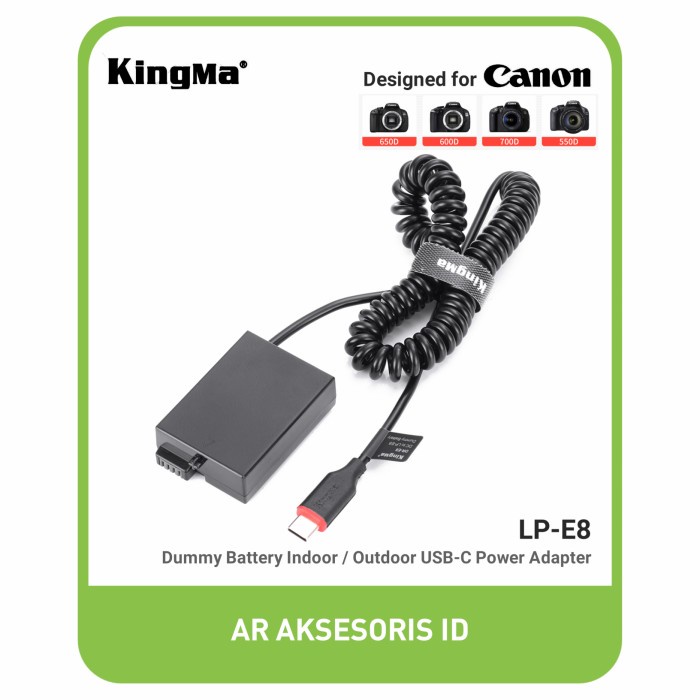 KINGMA DUMMY BATTERY USB-C LP-E8 FOR CANON EOS 550D 600D 650D 700D