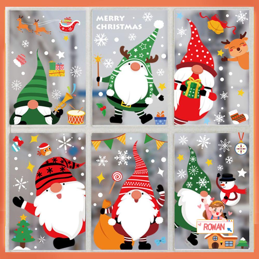 R-flower Merry Christmas Stiker Jendela Layout Poster Warna Self Adhesive Santa Claus