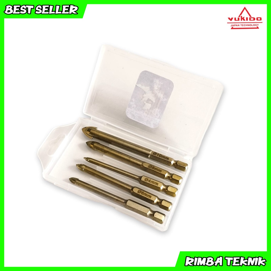 YUKIDO Mata Bor Tungsten Drill Bit 4 5 6 8 10mm 5 PCS - Golden Mata Bor Kaca / Keramik Set 5 pcs