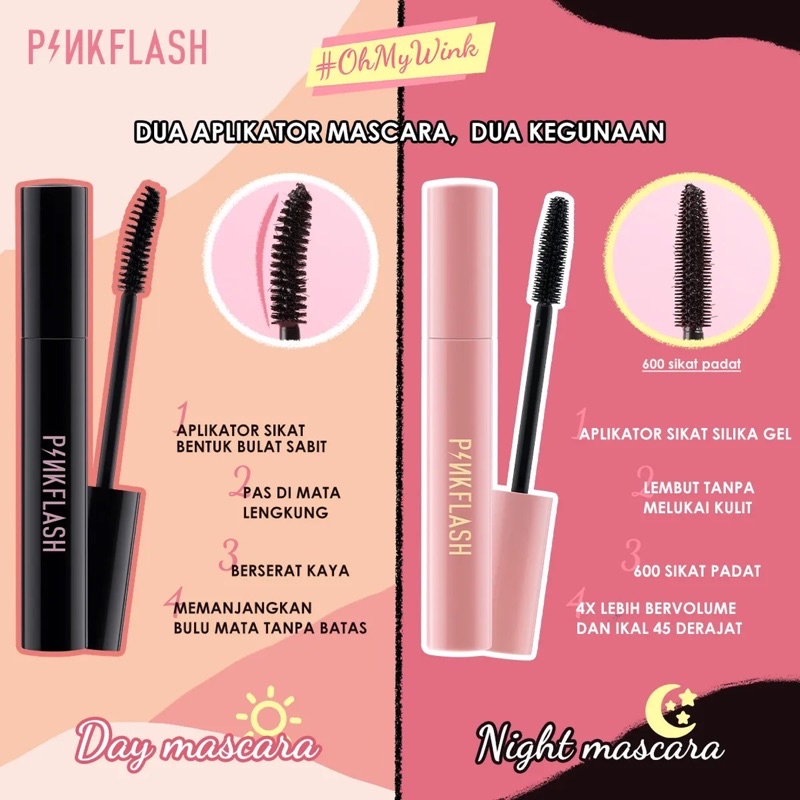 Pinkflash Mascara Volumizing / Lengthening Original BPOM - Maskara Volume Memanjangkan Day Night