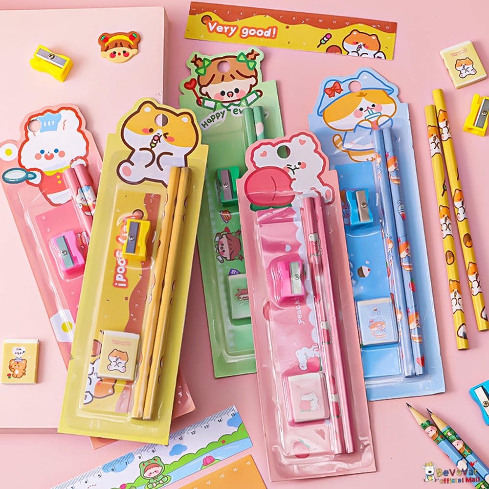 Bevavar 5 In 1 Stationery Set Pensil Set Alat Tulis Anak Lucu