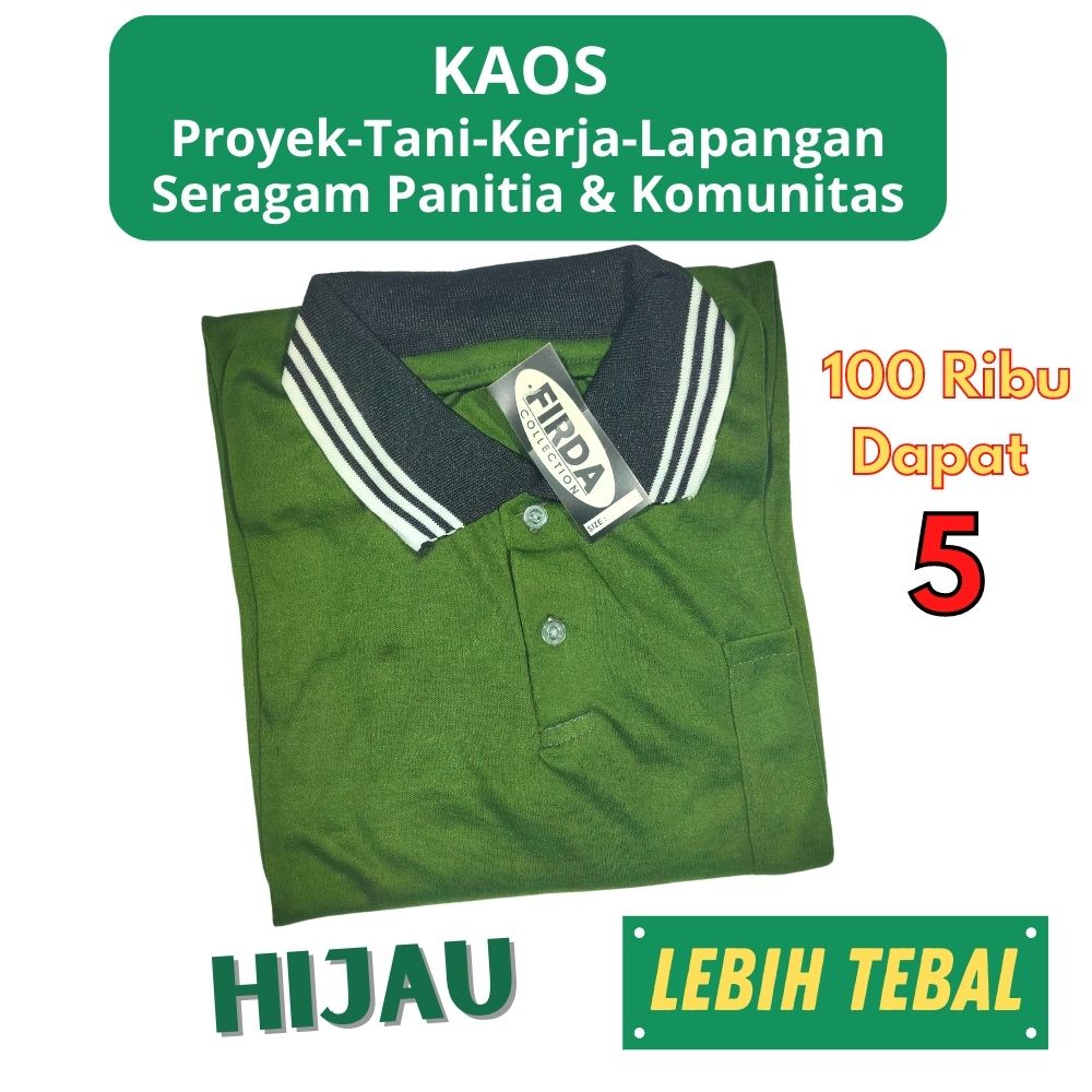 100 Ribu 5 Kaos Pria Kerah Lengan Panjang Polo Polos Kerja Kuli Bangunan Lapangan Tani Proyek Basahan Seragam Murah ADem