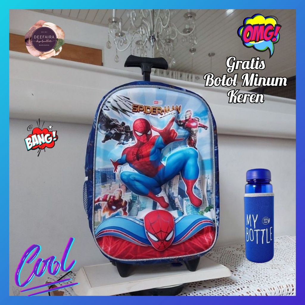 Tas Ransel Troli Anak Laki Laki 3D Spdm4n x Free Botol Minum Tas Sekolah Untuk Tk Dan Sd