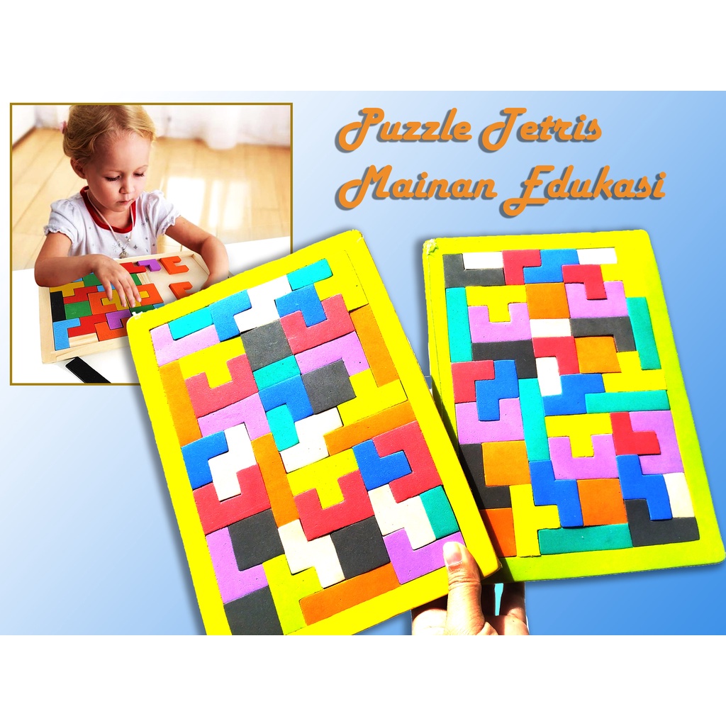 Mainan Puzzle Edukatif Tetris / Balok Huruf / Angka / Geometri Varian Warna