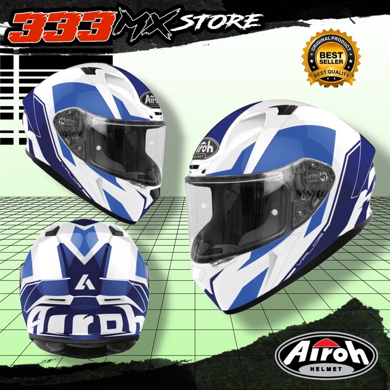 HELM AIROH VALOR WINGS BLUE GLOSS HELM AIROH FULL FACE VALOR BLUE ORI