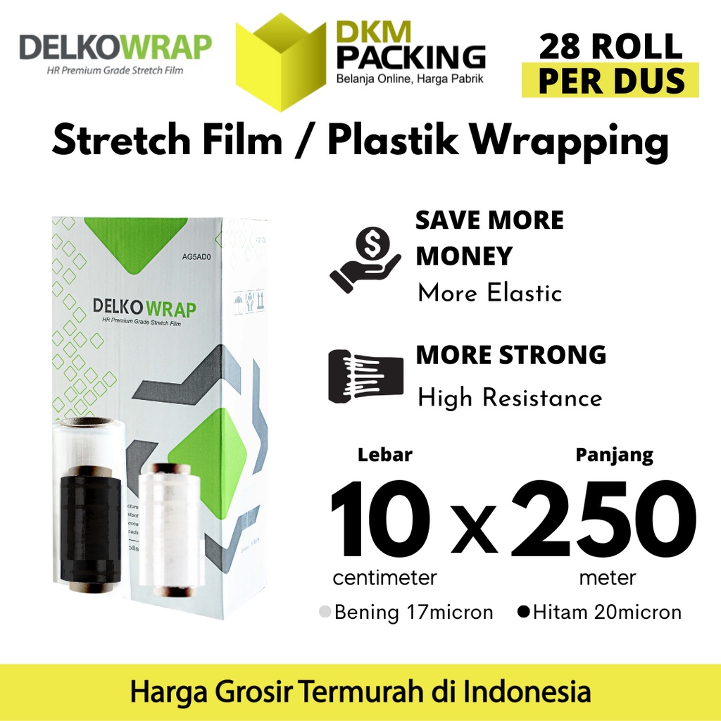 

Plastik Wrapping Stretch Film 10cm x 250m BENING/HITAM DELKOWRAP TERMURAH /SATUAN