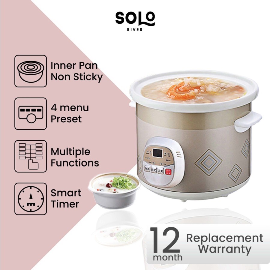 SOLO RIVER Rice Cooker Baby Slow MPASI Bahan Keramik Baby Safe 1L
