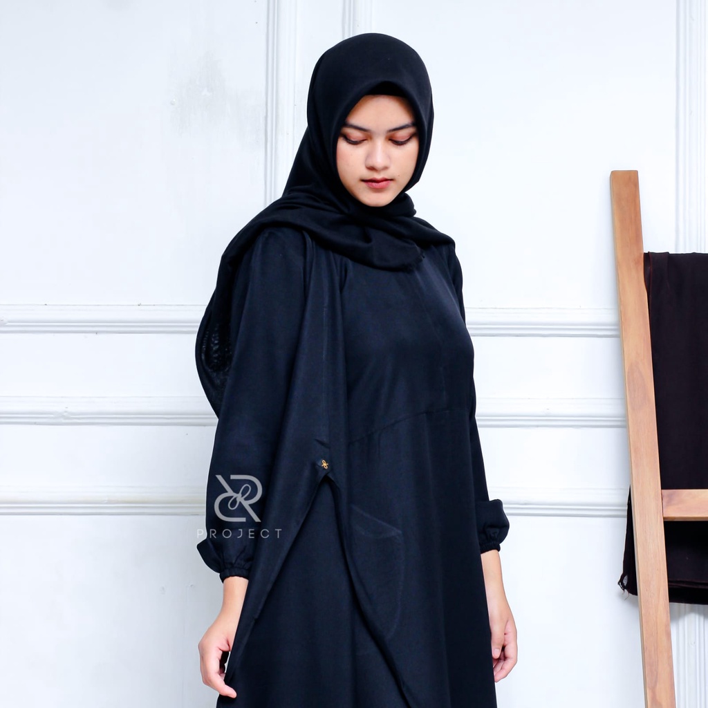 GF02 ~ ARSEN DRESS size S M L XL fashion muslim basic stylish remaja MILENIAL ( BLACK )