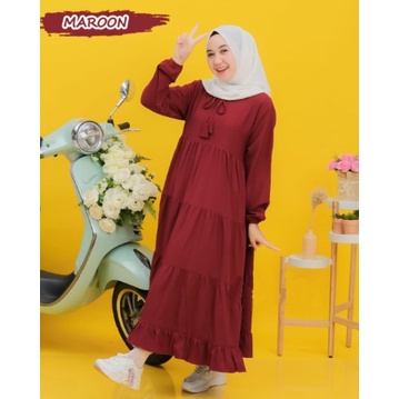 Sandra Midi Dress Wanita Kekinian Gamis Rayon Polos Premium Terbaru Busui Daily Outfit