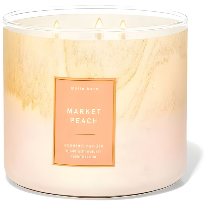 BATH &amp; BODY WORKS BBW MARKET PEACH 3-WICK SCENTED CANDLE 411 G LILIN WANGI 3 SUMBU UKURAN BESAR PENGHARUM RUANGAN