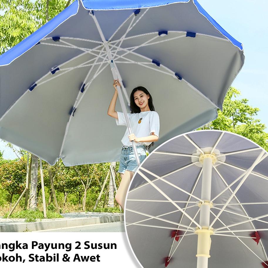 L4R✰ HUGO Payung Tenda Lapak 260 cm Payung an Dua Lapis Dobel Jari Jumbo Anti UV Anti Angin dengan S