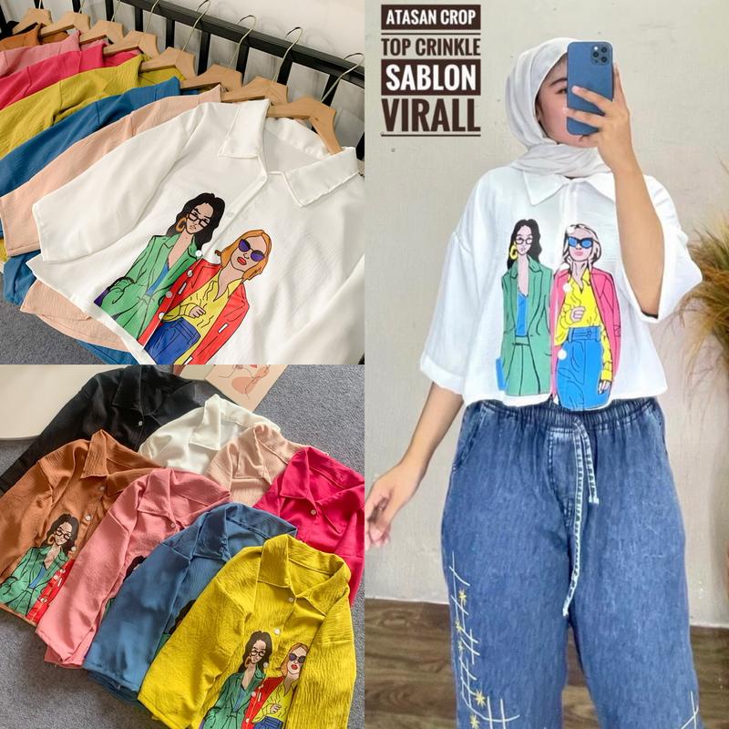 BEFAST - ZEC OUTFIT BLOUSE WIDY / Oriza Crop Blouse CRINCLE / Outfit Daily Wanita / Blouse Crop Unik / Terlaris /  Blouse Crop Model Terbaru / Fashion Wanita Casual Kekinian / Blouse Motif Lengan3/4