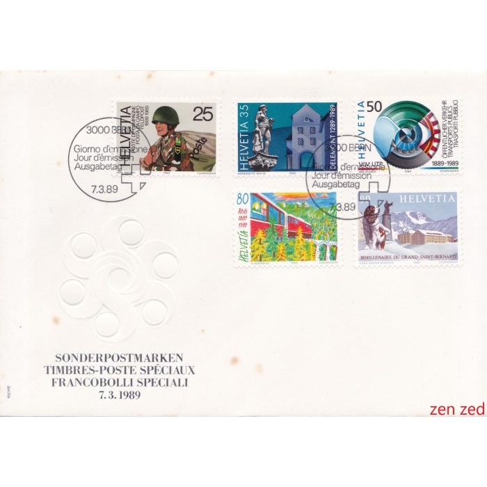 

A553 Prangko Swiss FDC 1989 Anniversaries 1 Pcs