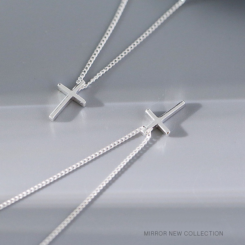 Kalung Liontin Salib Simple Untuk Wanita Warna Silver Rantai Choker Necklace Jewelry