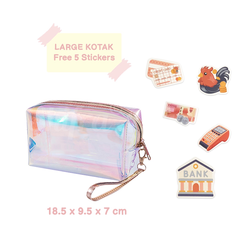 Shifra Pouch Tempat Kosmetik Mika Hologram Small Large (Free Stickers)