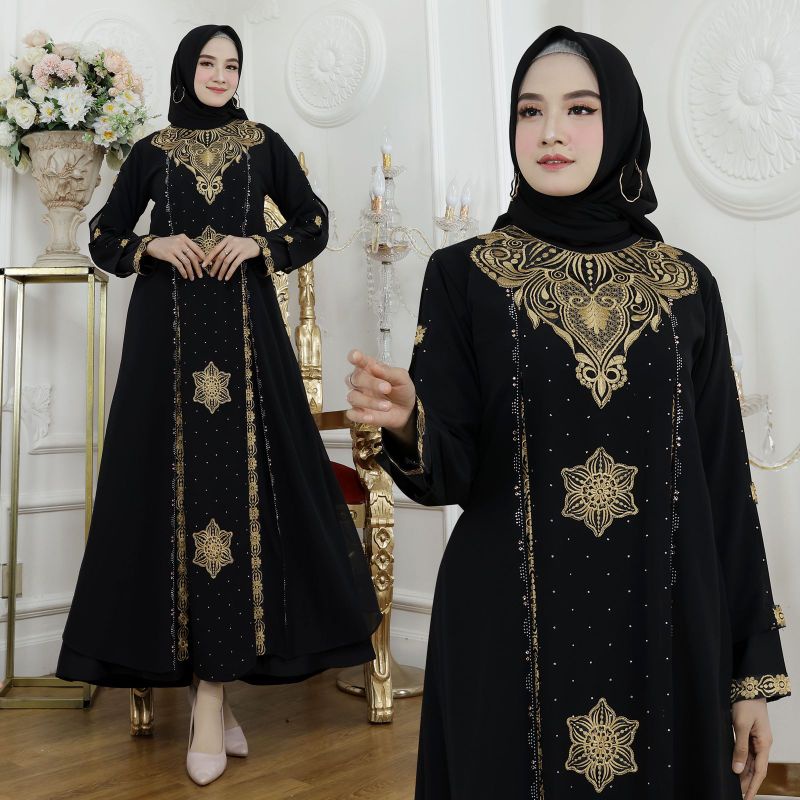 GAMIS ABAYA TURKEY BORDIR VANESSA COKLAT SILVER