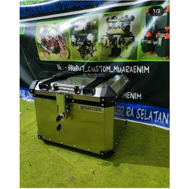 Top box 38L stainless mirror dan hairline, box pannier, box motor, Box stainless, box quick release