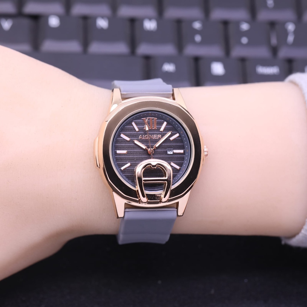 TERLARIS COD Jam Tangan Aigner Super Karet Jam Tangan Wanita Fashion Tanggal Aktif New Model