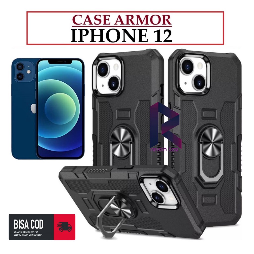 Case Armor IPHONE 12 Iring Cincin Magnetic Kesing Hp Protect kamera Premium Hard Case Standing Robot Pelindung Kamera