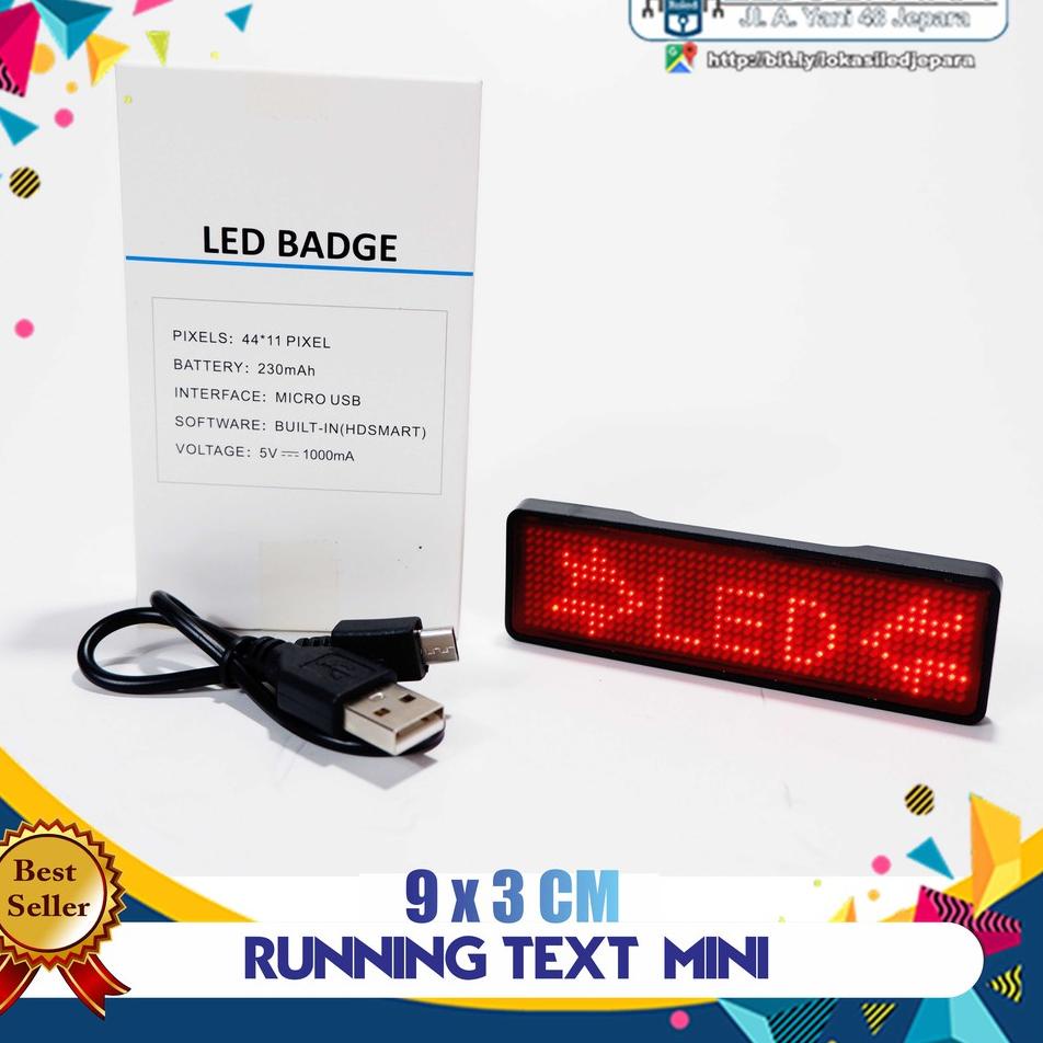 Terbaik - PAPAN NAMA LED RUNNING TEXT MINI TULISAN BERJALAN MINIATUR NAMETAG LED BADGE RUNNING TEXT 