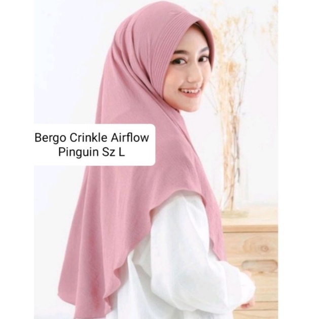 Bergo Crinkle Airflow Piguin Hijab Crinkle Instan Pet Sz L